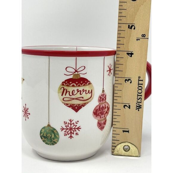 Sur La Table Christmas Mug White Red Ornaments Holiday Coffee Cocoa Cup - Picture 2 of 6